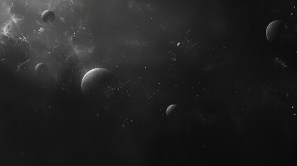 A dark, black background with a subtle, smoky texture and faint, glowing orbs of light scattered throughout, creating a mysterious and ethereal scene perfect for dramatic and atmospheric visuals