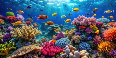 Vibrant image of a diverse coral reef ecosystem in the sea, coral, reef, ocean, underwater, marine life