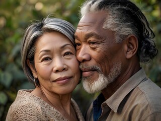Naklejka premium Portrait of a couple of black man from Africa and white woman from Asia, individuals of different races