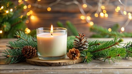 Natural soy candle with tree ornament for holiday decoration, soy candle, tree ornament, natural, holiday