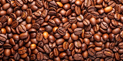 Fototapeta premium Close-up of roasted coffee beans, coffee, beans, drink, aroma, caffeine, brown, dark, aroma, fragrant, morning, grind, beverage