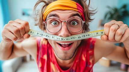 Man Holding a Tape Measure Under His Nose - Photo