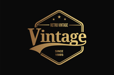 Simple Gold Hexagon Vintage Retro Stamp Label Logo Design, Vintage frame logo. Antique label. Black background