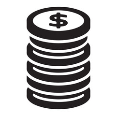 Minimal Stack of coin money icon symbol, silhouette vector
