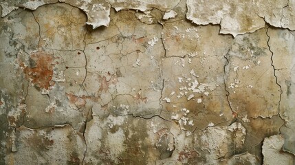 Fototapeta premium A cracked wall background with prominent fractures and weathered paint, creating a sense of age and decay that adds unique character and texture to any design project