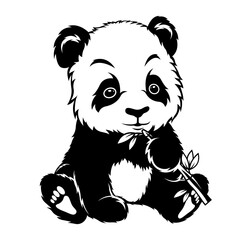 Cute Baby Panda | Panda Eating Bamboo | Sitting Panda | Cute Animal | Wildlife | Wild Animal | Panda Bear | Zoo Animal | Original Illustration | Vector and Clipart | Cutfile and Stencil