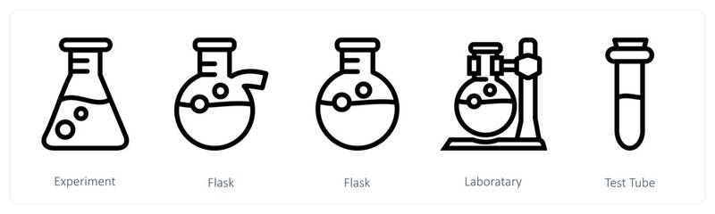 A set of 5 science icons as experiment, flask, laborator