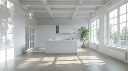 minimalist kitchen with neutral colors and modern appliances.