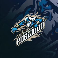 Poseidon mascot logo design vector with modern illustration concept style for badge, emblem and t shirt printing. Angry poseidon illustration for sport and esport team.