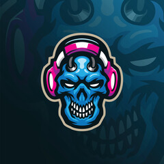 Skull mascot logo design vector with modern illustration concept style for badge, emblem and t shirt printing. Skull gamer illustration for sport and esport team.