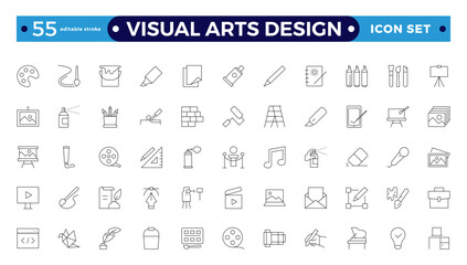 Art icon set. It contains literature, architecture, sculpture, art, exhibition, painting, music, design, and museum icons—editable stroke outline icons.