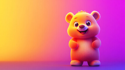 Naklejka premium 3D cute bear character in beautiful gradient background, vibrant colors