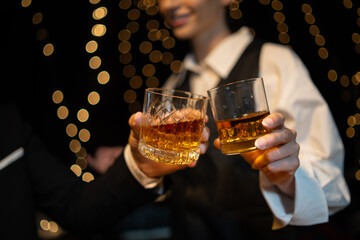 Celebrate whiskey on a friendly party in  restaurant