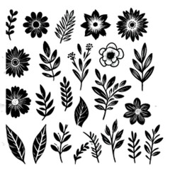 Fototapeta premium Set of maple leaf silhouettes, Set of flower and leaves silhouettes.