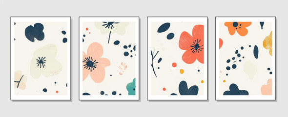 set of abstract vector backgrounds featuring tropical leaves. Hand-drawn textures suitable for wall decoration, postcard designs, or brochure covers