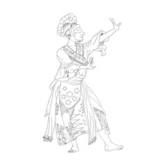 a woman is dancing the cisalak mask dance line art