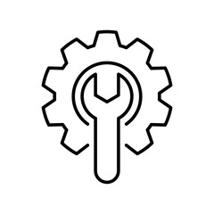 Fix service tools, wrench and screwdriver, repair instruments, simple icon. Gears logo line black icon collections. Wheel cogwheel vector.