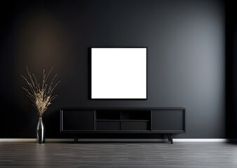 Modern Black Interior With Blank Picture Frame Mockup Scene
