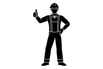 Worker Giving Thumbs Up Silhouette Vector Icon Illustration