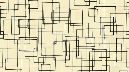 Black and beige abstract design features overlapping rectangular shapes in a geometric pattern