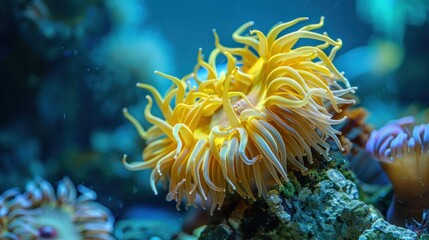 Yellow Sea Anemone in Blue Water