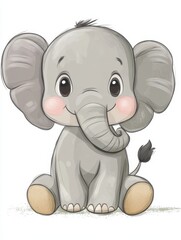 Fototapeta premium Cute Cartoon Baby Elephant with Big Eyes