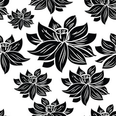 Seamless Pattern with Floral Motifs. Endless Texture with Flowers, Leaves etc. Natural Background in Doodle Line Style. Coloring Book Page. Contour Illustration. Abstract Art