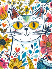 Cute Cat Doodle Illustration for Merchandise Clothing, Fashion Textile, Sport Apparel and Clothes Design Printing, Street Art Graffiti Pattern, Colorful Streetwear Design Bundle