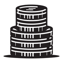 Minimal Stack of coin money icon symbol, silhouette vector