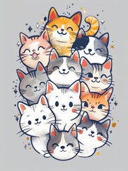 Cute Cat Doodle Illustration for Merchandise Clothing, Fashion Textile, Sport Apparel and Clothes Design Printing, Street Art Graffiti Pattern, Colorful Streetwear Design Bundle