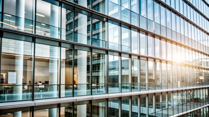 Obraz premium Blurred glass wall of modern business office building at the business center use for background in business concept. Blur corporate business office