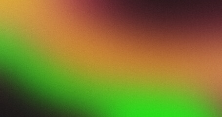 grainy color gradient background,orange green illuminated spots on black,  noise texture effect, copy space	