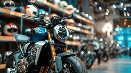 Fototapeta premium Blue Motorcycle Showroom