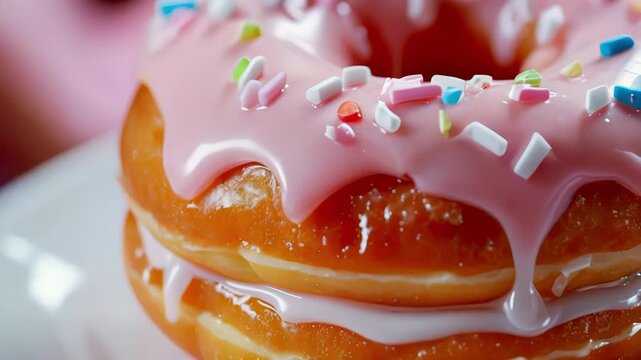Detailed Close-Up Footage of a Juicy Peach Flavored Donut