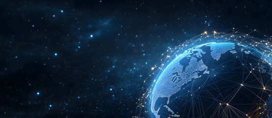 blue hologram globe with a world map with glowing data streams AI global communication networks, virtual reality simulations, geospatial data visualization, and interactive educational design 