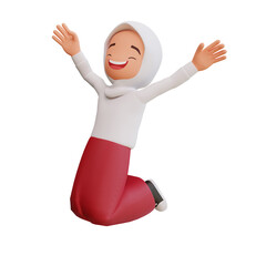 Cute girls with school uniform happy jump 3d cartoon illustration