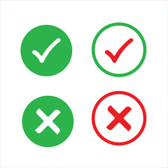 A green and red sign that means check mark and cross icon