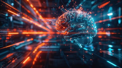Fototapeta premium Abstract digital brain and circuits with futuristic technology neural network or artificial intelligence advanced learning system or intelligent industrial control