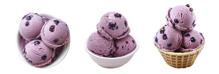 Ice cream scoop collection set blueberry flavour isolated transparent
