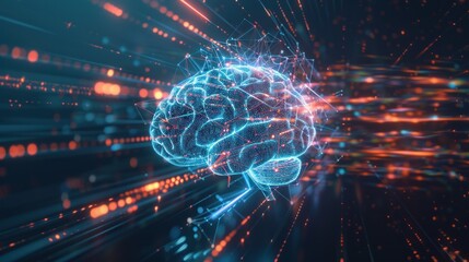 Abstract digital brain and circuits with futuristic technology neural network or artificial intelligence advanced learning system or intelligent industrial control