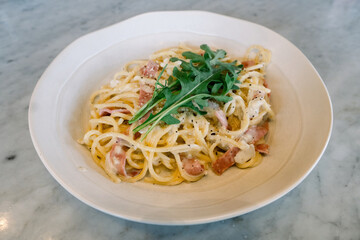 spaghetti food photography on restaurant background