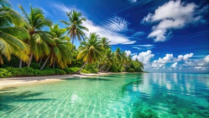 Fototapeta premium Exotic tropical beach with crystal clear turquoise water and palm trees, tropical, paradise, beach, palm trees