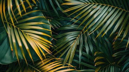 Close-up of textured tropical palm leaves
