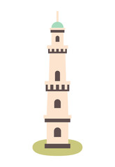 Lighthouse icon isolated on white background. Tall tower with windows.