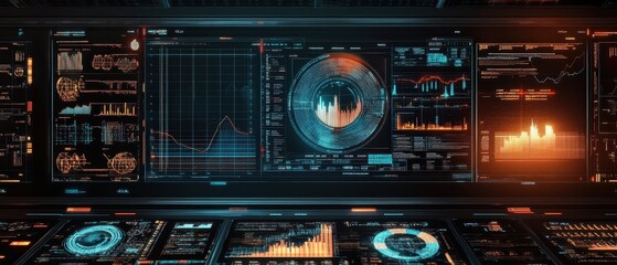 Fototapeta premium Futuristic digital interface with holographic GDP and inflation charts, data visualization, hightech financial analysis