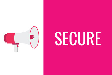 secure button, banner, label, template for website. secure text with colorful megaphone icon
