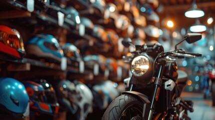 Fototapeta premium Black Motorcycle in a Store