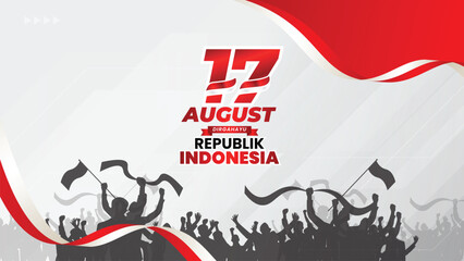 Happy Independence Day Indonesia Greeting Card With Red White Ribbon Flag Border. Design Template Can Use For Background, Banner, Poster, Flyer, Social Media Feed, and 17 Agustus Celebration