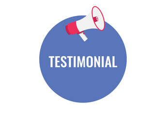 testimonial button, banner, label, template for website. testimonial text with colorful megaphone icon
