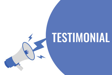 testimonial button, banner, label, template for website. testimonial text with colorful megaphone icon
